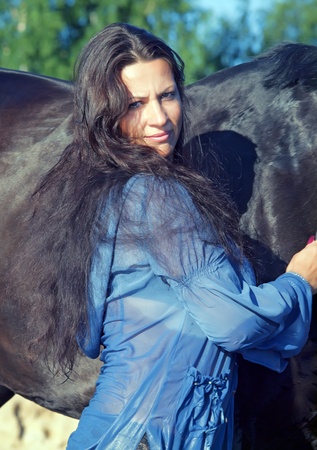 pretty women with horse の写真素材