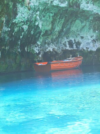 blue cave Mellisani in Kefalonia, Greeceの写真素材