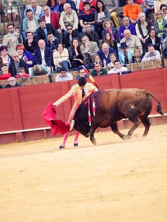 SEVILLA -MAY 20: Novilladas in Plaza de Toros de Sevilla. Novillero:Alvaro Sanlucar. May 20, 2012 in Sevilla (Spain) のeditorial素材