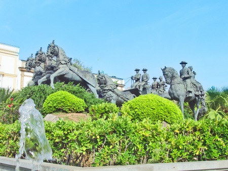 statue of carriage spanish horses in Jerez da la Frontera  Andalusia, Spain sunny dayの写真素材