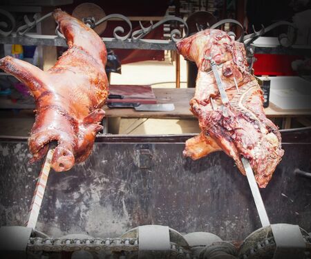 delicious BBQ pork at open air. Spainの写真素材