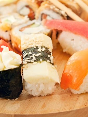 sushi with omelette  around sushi set. indoor の写真素材