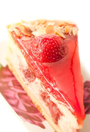 English style Cheesecake with strawberry isolated on white の写真素材