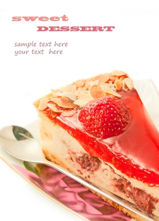 English style Cheesecake with strawberry isolated on white の写真素材