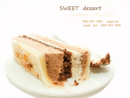 slice of chocolat mousse cake on white plateの写真素材