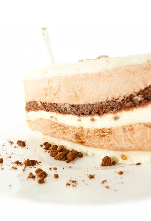 slice of chocolat mousse cake on white plateの写真素材