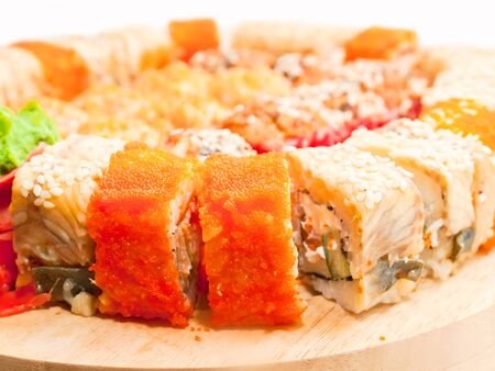  sushi rolls in range on the deskの写真素材