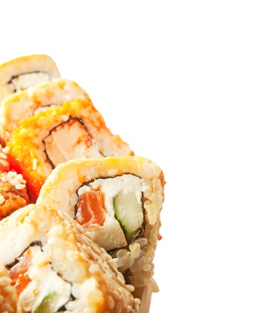 sushi rolls in range  isolated on whiteの写真素材