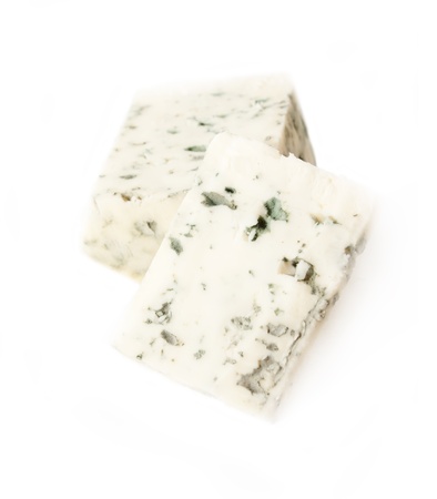  slices dor blue cheese isolated on white backgroundの写真素材