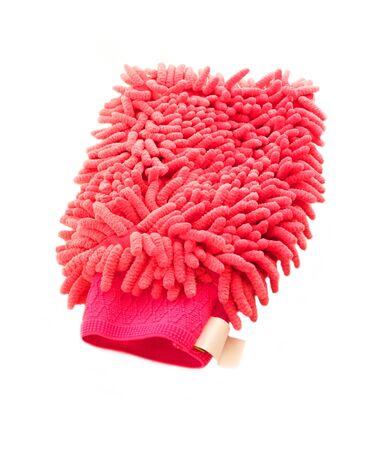 synthetic  pink mittens  for grooming horseの写真素材