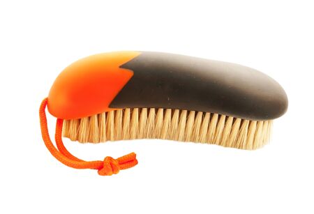 soft brush orange and grey with natural bristle for grooming horsesの写真素材