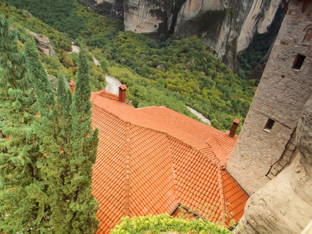 the roof of Meteora monastery. Greece