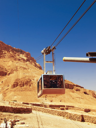 Cable car in fortress Masada, Israelの写真素材