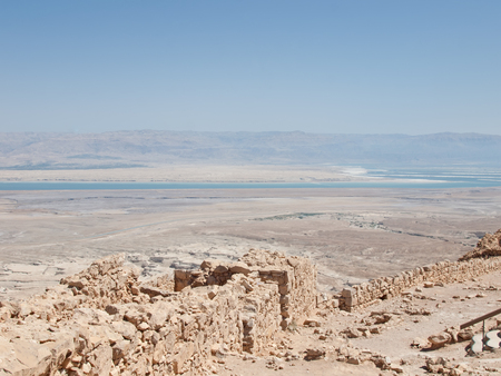 view of Dead Sea from fortress Masada, Israelの写真素材