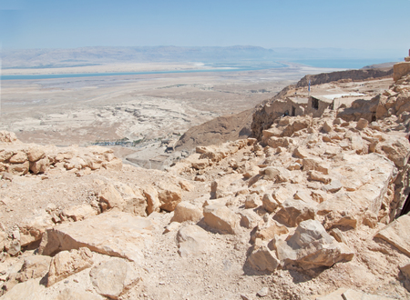 view of Dead Sea from fortress Masada, Israelの写真素材