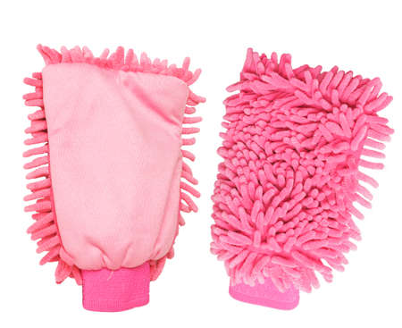 soft mitten  for grooming horse isolated on whiteの写真素材