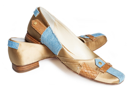 Elegant fashinable flat shoes isolated on whiteの写真素材