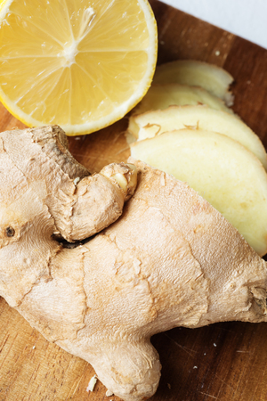 ginger and lemon. Colorful natural ingredients.の写真素材