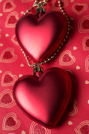 holiday decoration hearts  at red background. studioの写真素材