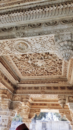beautiful traditional  building from white carving at lake. Rajasthan , Indiaの写真素材
