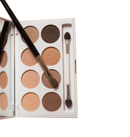 Makeup brush and eye shadows paletteの写真素材