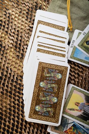 Tarot cards with bag . studio shotの写真素材