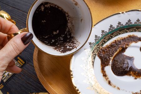 spelling coffee cup with  coffee grounds . devination concept の写真素材