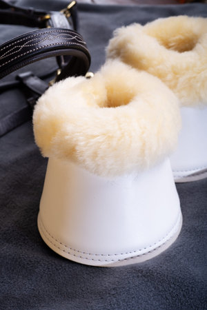 luxery hoof protectors with natural fur for sportive horses in complete with cover and halter. horse...