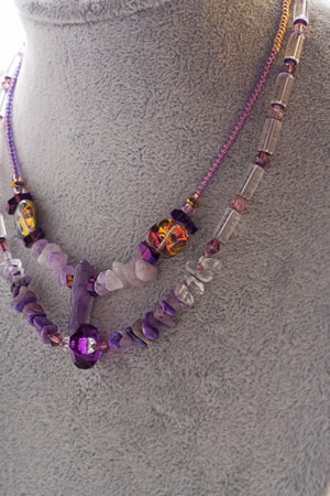stylish handmade author chokers with natural gemstones. hobby and fashion conceptの写真素材