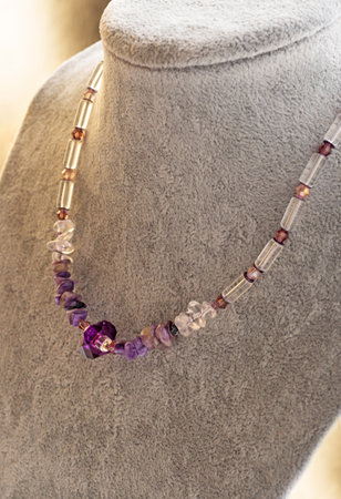 stylish handmade author chokers with natural gemstones. hobby and fashion conceptの写真素材