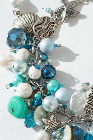 marine author bracelete with pearls and gemstones. fashion and jewelry conceptの写真素材
