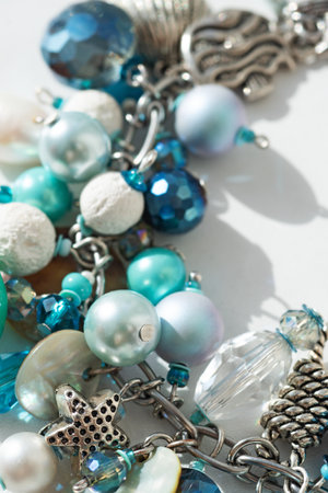 marine author bracelete with pearls and gemstones. fashion and jewelry conceptの写真素材