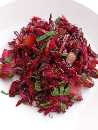 fresh raw eating salad with beetroot and vegetables. healthy and cuisine conceptsの写真素材