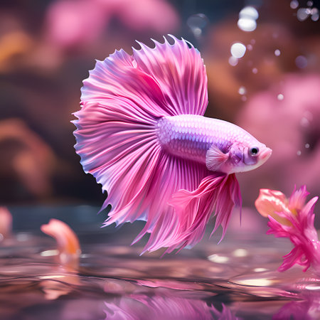amazing bright pink Betta fish male posing against pink background in nice light. close up. AI generatedの素材