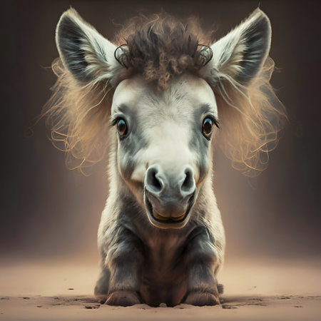 cutest adorable pony baby against gray gradient background. Digital artwork. AI generatedの素材