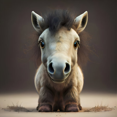cutest adorable pony baby against gray background. Digital artwork. AI generatedの素材