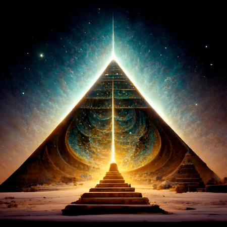 abstract view of four Dimension and ether, energy power, lost ancient civilizations. spiritual concept. digital artwork. AI generatedの素材