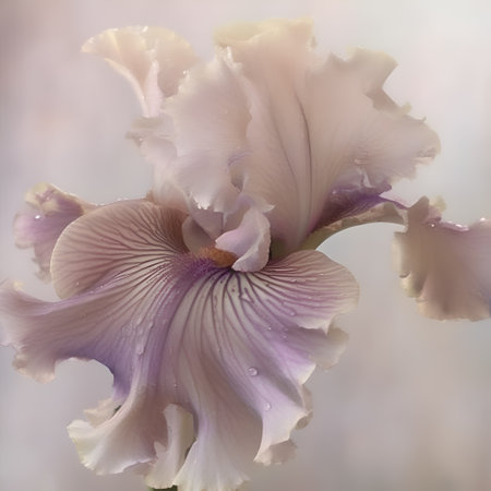 beautiful art with soft lavender irise flowers against blue abstract background. close up. paint watercolor style. Ai genaratedの素材