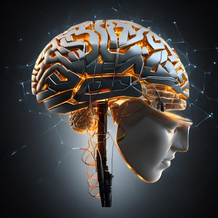 visual concept of Artificial intelligence with human face, Ai digital brains against gray background. machine learning and technology background.Ai generated.の素材