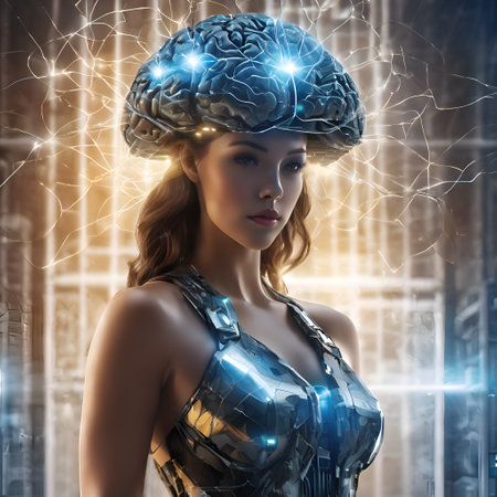 visual concept of Artificial intelligence as lovely girl, Ai digital brains against gray background. machine learning and technology background.Ai generated.の素材