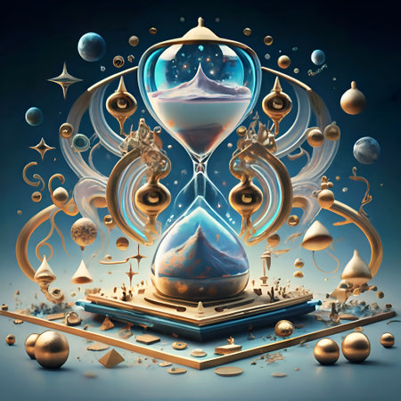 virtual conceptual sandglass around universe as time and space concept. timing and lifestyle concept. AI generatedの素材