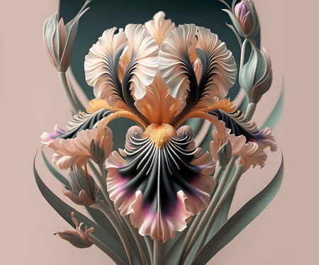 beautiful art colorful iris flower against soft pale background. Digital artwork. close up. paint style. Ai genaratedの素材