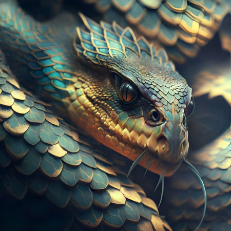 portrait of beautiful ancient python snake. close up. AI generatedの素材