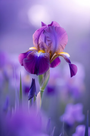 beautiful picture with purple iris flower against pale purple background.  Ai generatedの素材