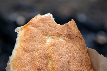 Georgian bread with a golden brown crust. Georgian bread bitten from the side. Bread flatbread...