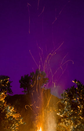 Flare of fire at sunset