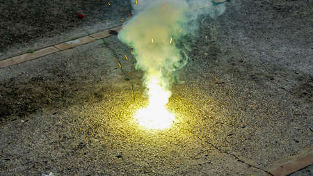 welding torch with sparks on the road. High quality photoの写真素材