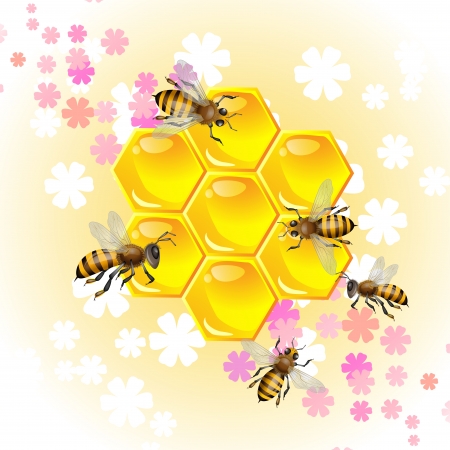 Floral background with honey and beesのイラスト素材
