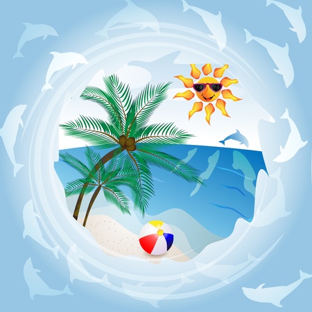 Beach with palm treeのイラスト素材