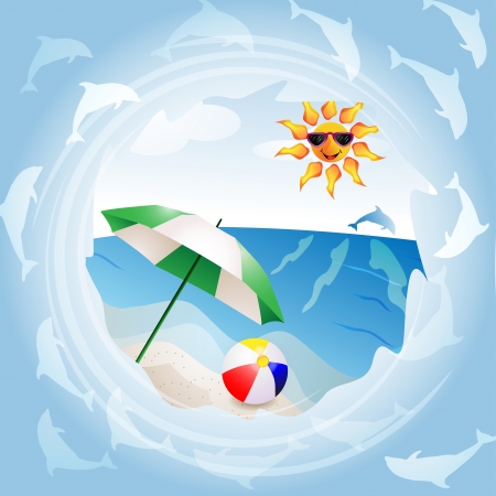 Beach with umbrellaのイラスト素材